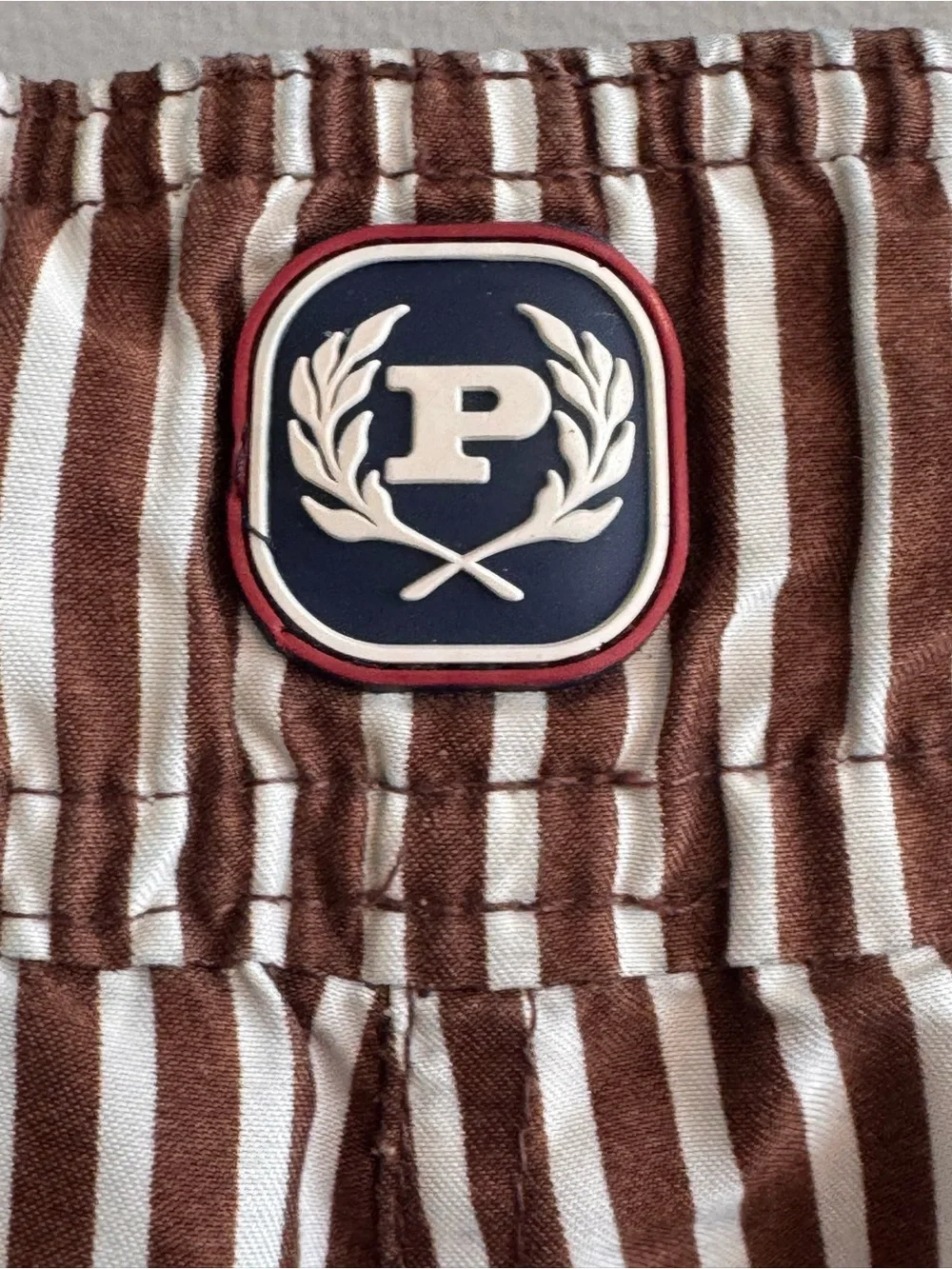 Phat Farm Men's XL Striped Board Shorts Swim Trunks Brown Pink Cargo